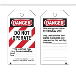 B 66082 Tag Lockout Pk25 Do Not Operate/Red-Stripes-145X75 Card