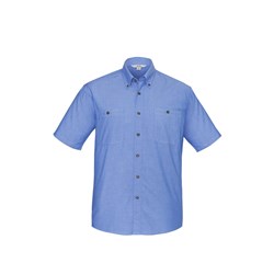 Biz Collection Mens Chambray Wrinkle Free Short Sleeve Shirt