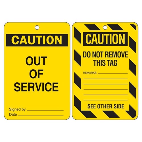 Brady Caution Out of Service Lock out tag Yellow/ Black pack of 100