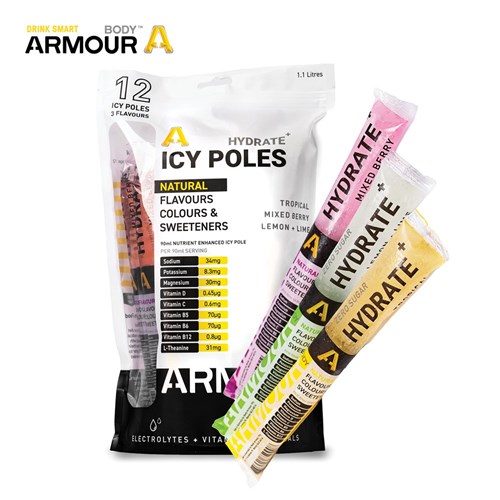 Body Armour Hydrate+Hypotonic Icy Poles - Mixed (12 pack) 12 per pack / 10 packs per CTN