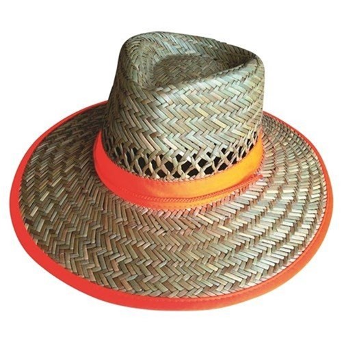 Wide Brim Straw Hat with Orange Band