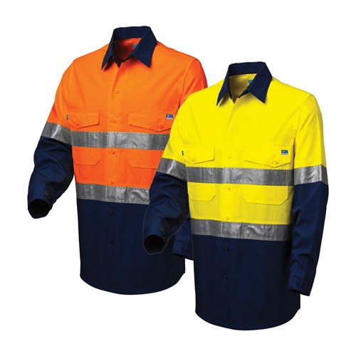 WS Workwear Koolflow Mens Hi-Vis Button-Up Shirt with Reflective Tape ...