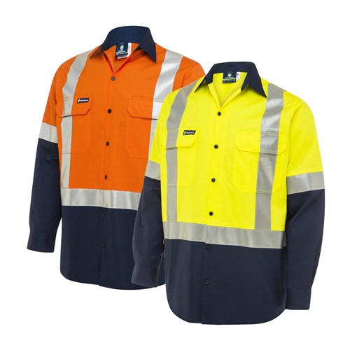 WS Workwear Koolflow Mens Hi-Vis Button-Up Shirt with H-Reflective Tape